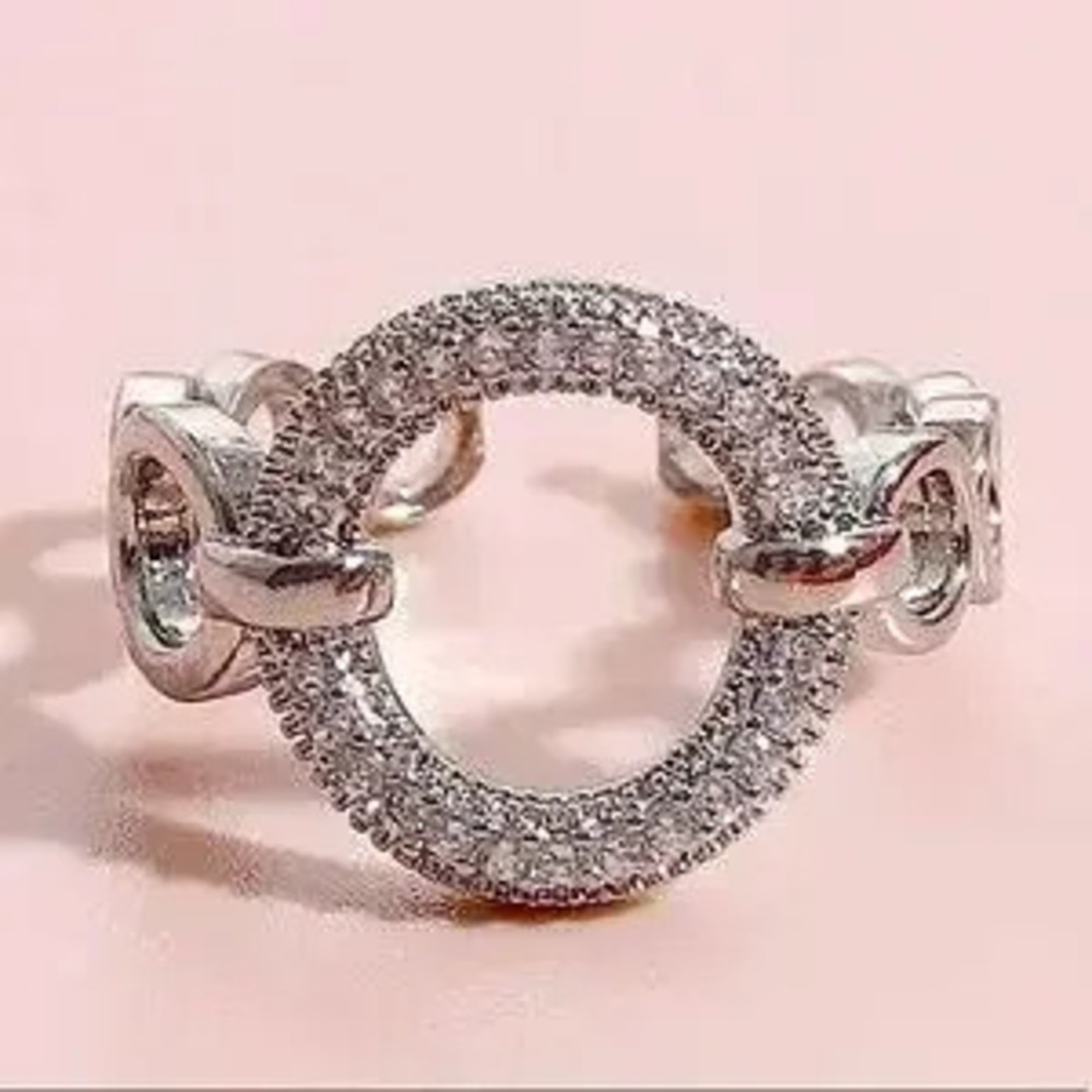 SILVER ZIRCON RING O LINK MINIMALIST RING - Picture 2 of 4